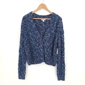 Goodthreads Chunky Cable Knit Cardigan Sweater 3-Button Navy Blue Preppy NWT